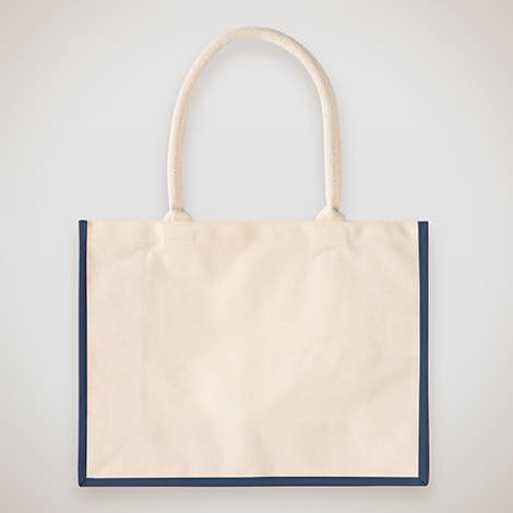 Cotton Landscape Shopper Tote - Natural / Navy