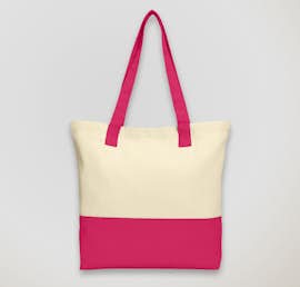 Medium Colorblock Cotton Tote - Color: Natural / Pink Azalea