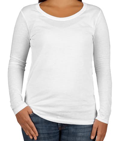 Anvil Ladies Lightweight Scoop Neck Long Sleeve T-shirt - White