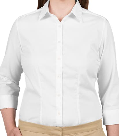 Van Heusen Ladies 3/4 Sleeve Baby Twill Dress Shirt - White