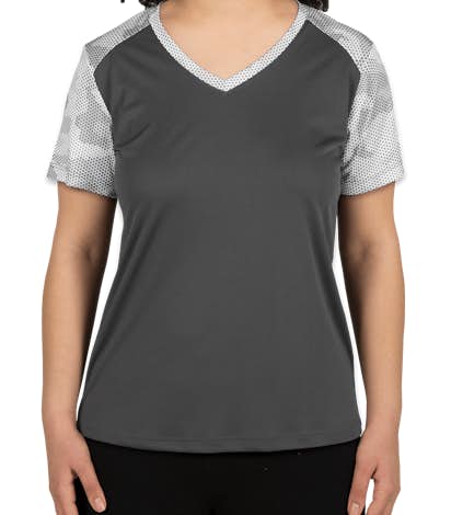 Sport-Tek Ladies CamoHex Colorblock Performance Shirt - Iron Grey / White