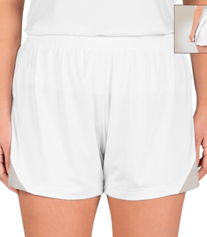 Team 365 Ladies Colorblock Performance Shorts - White / Sport Silver