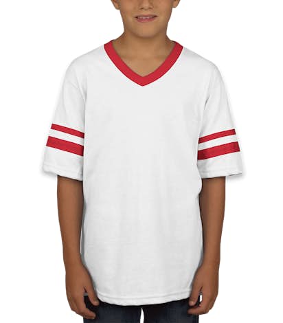 Augusta Youth Double Sleeve Stripe Jersey T-shirt - White / Red