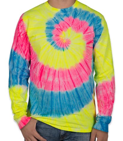 Port & Company Tie-Dye Long Sleeve T-shirt - Neon Rainbow