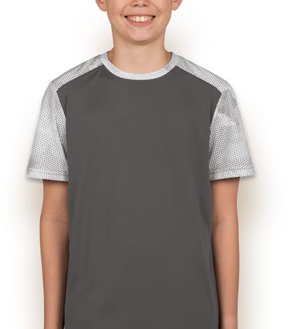 Sport-Tek Youth CamoHex Colorblock Performance Shirt - Iron Grey / White