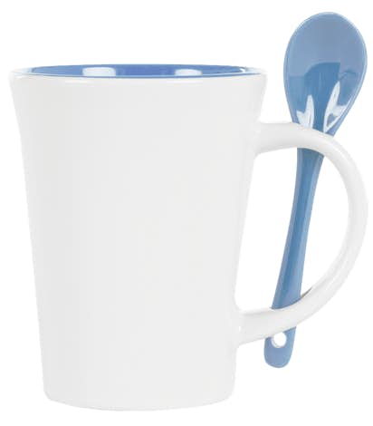10 oz. Ceramic Mug with Spoon - White / Blue