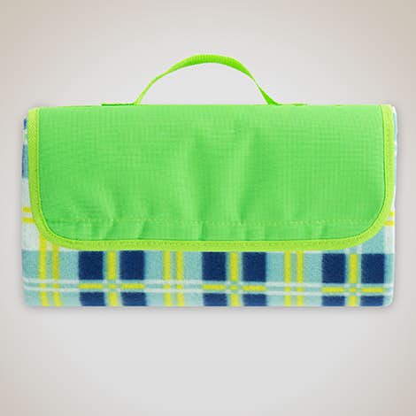 Roll-Up Picnic Blanket - Lime / Light Blue
