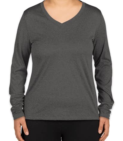Sport-Tek Ladies Long Sleeve Heather V-Neck Performance Shirt - Graphite Heather