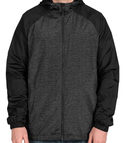 Sport-Tek Heather Raglan Hooded Full Zip Jacket - Black Heather / Black