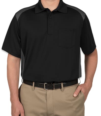 CornerStone Snag-Proof Colorblock Pocket Polo - Black / Charcoal