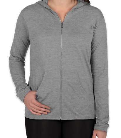 Anvil Ladies Tri-Blend Full Zip T-shirt Hoodie - Heather Grey