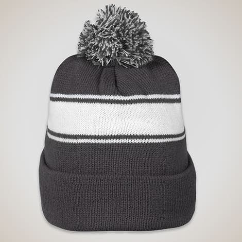 Sport-Tek Stripe Pom Pom Beanie - Iron Grey / White