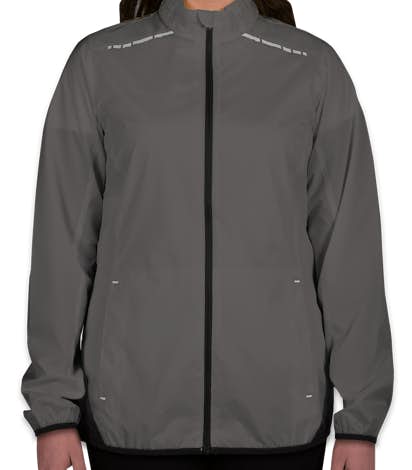 Port Authority Ladies Reflective Running Full Zip Jacket - Grey Steel / Deep Black