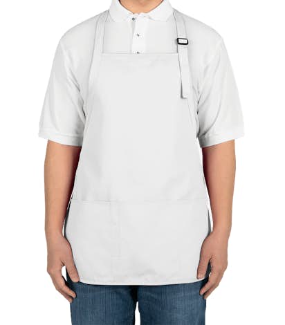 Stain Release Medium Length Apron - Embroidered - White