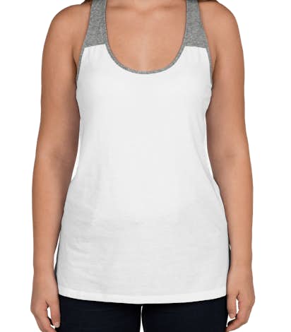 District Ladies Varsity Racerback Tank - White / Heathered Nickel