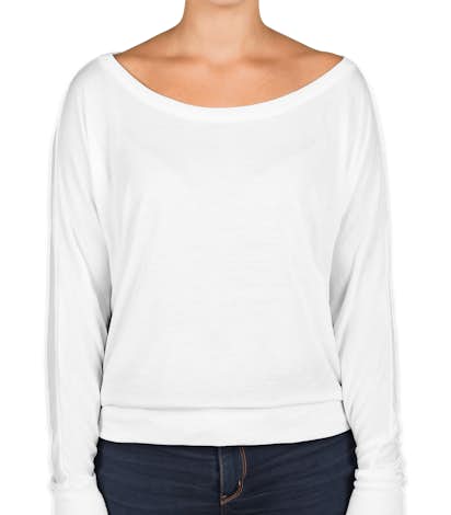 Bella Ladies Flowy Long Sleeve Off Shoulder T-shirt - White