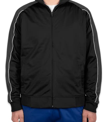 Sport-Tek Piped Tricot Warm-Up Jacket - Black / Iron Grey / White