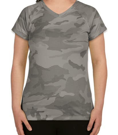Champion Ladies Camo V-Neck Performance Shirt - Stone Grey Camo
