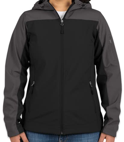 Port Authority Ladies Contrast Hooded Soft Shell Jacket - Black / Battleship Grey