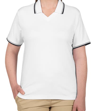 Devon & Jones Ladies Tipped Pima Interlock Polo - White / Navy