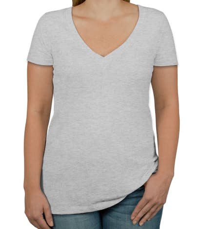 Next Level Juniors Tri-Blend Deep V-Neck T-shirt - Heather White