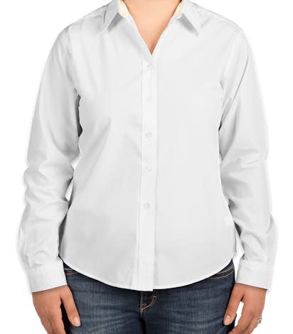 Port Authority Ladies Long Sleeve Easy Care Shirt - White/Light Stone