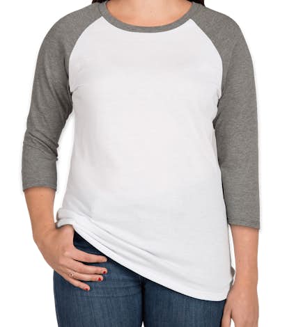 District Ladies Tri-Blend Baseball Raglan - Grey Frost / White