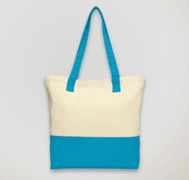 Medium Colorblock Cotton Tote - Color: Natural / Turquoise