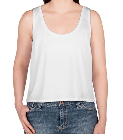 Bella Ladies Flowy Crop Tank - White