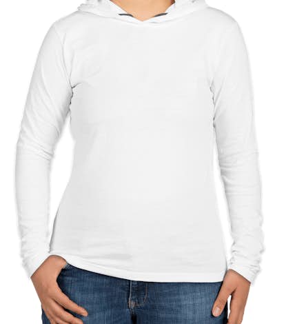 Anvil Ladies Hooded Long Sleeve T-shirt - White