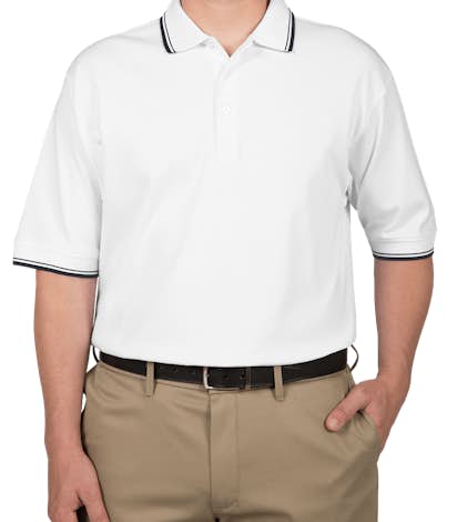Devon & Jones Tipped Pima Interlock Polo - White / Navy