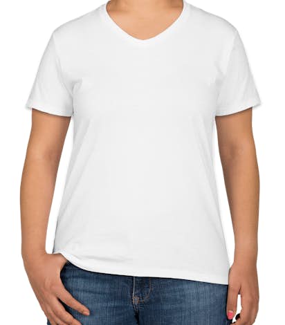 Hanes Ladies 100% Cotton V-Neck T-shirt - White