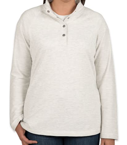 Charles River Ladies Snap Button Pullover With Pockets - Ivory Heather