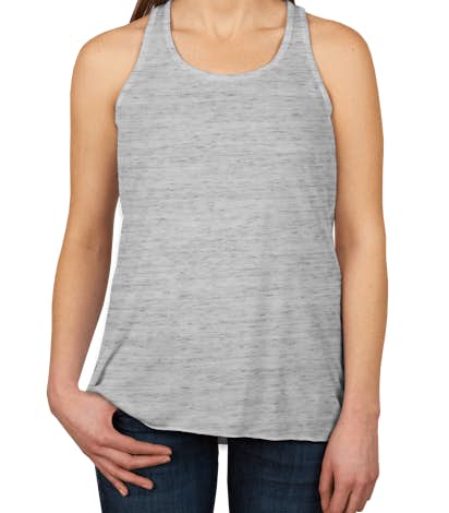 Bella Ladies Flowy Melange Racerback Tank - White Marble