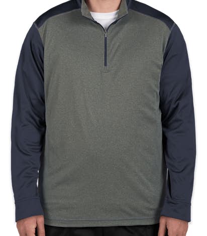 Ultra Club Lightweight Colorblock Quarter Zip Performance Pullover - Grey Heather / Navy