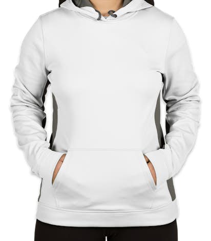 Sport-Tek Ladies Colorblock Performance Pullover Hoodie - White / Dark Smoke Grey