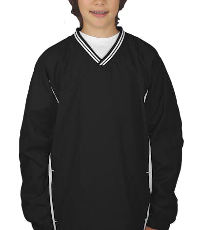 Sport-Tek Youth Tipped V-Neck Windshirt - Black / White