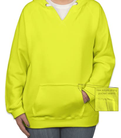 J. America Ladies Neon V-Neck Pullover Hoodie - Neon Yellow