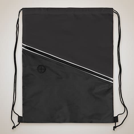 Contrast Zipper Drawstring Bag - Black