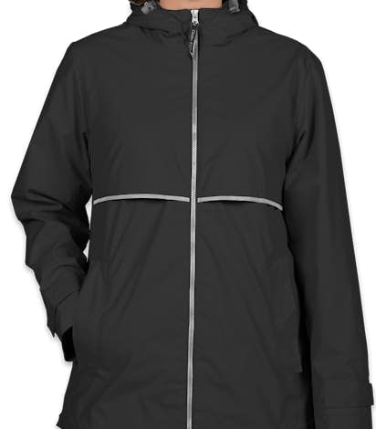 Charles River Ladies New Englander Hooded Rain Jacket - Black / Reflective