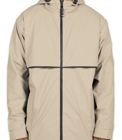 Charles River New Englander Hooded Rain Jacket - Taupe / Navy